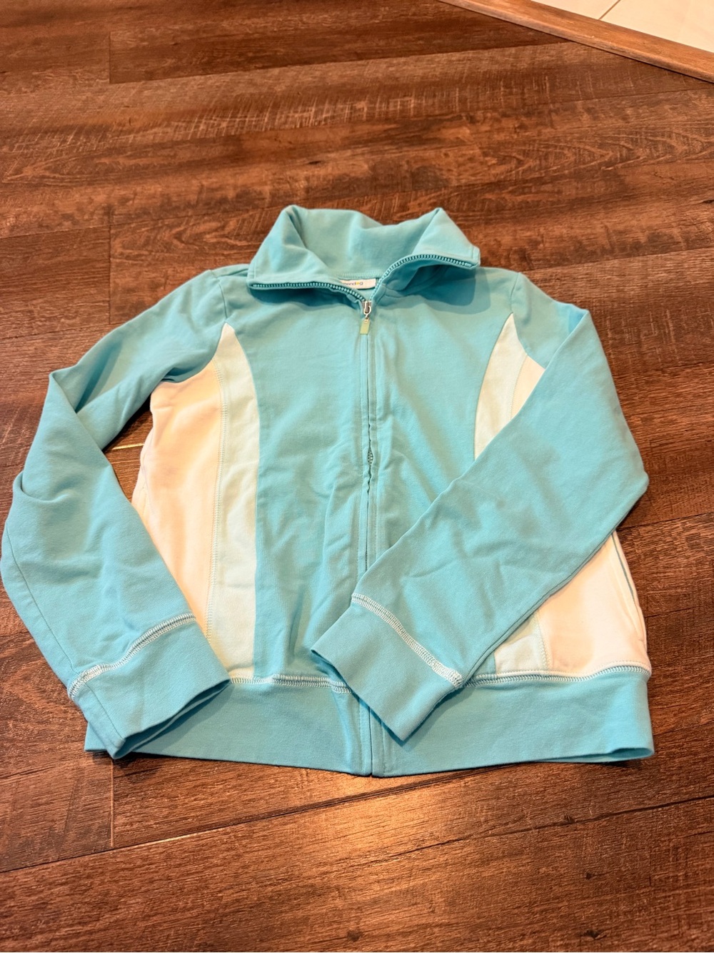 Greendog Girls Zip Front Jacket Blue White Athletic Sweatshirt Size M (8-10)